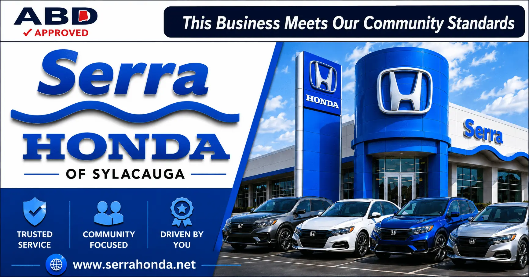 Serra Honda of Sylacauga is a trusted Honda dealership in Sylacauga, Alabama and ABD-Approved.