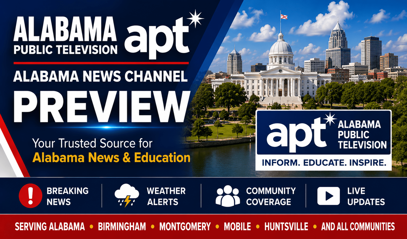 Alabama Public Television delivers informative content, statewide updates, and educational programming for viewers across Alabama.