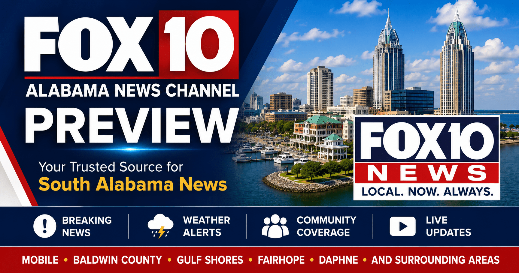 FOX10 News Alabama News Channel Preview highlights one of the leading news stations serving South Alabama and the Gulf Coast.